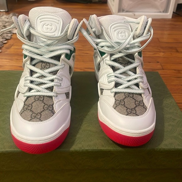 Gucci Shoes - Gucci White, Green & Red GG High-Top Sneakers